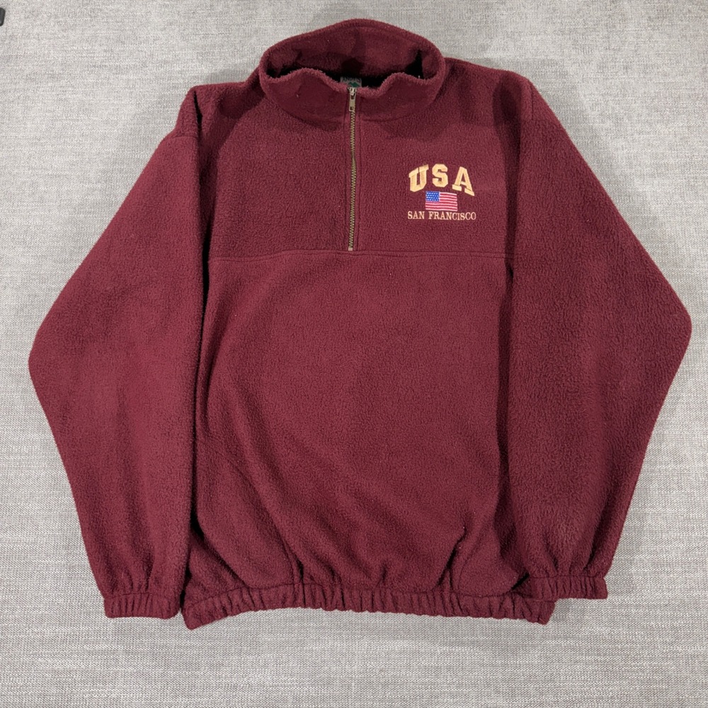Andy's‎ Fleece Pullover Mens Large Burgundy Good USA San Francisco Quarter Zip